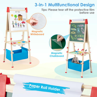 Adjustable Height Double Sided Easel with Magnetic Chalkboard for Toddlers
