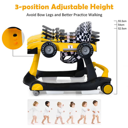 4-in-1 Baby Walker Foldable Push Along Walkers with Adjustable Height & Speed