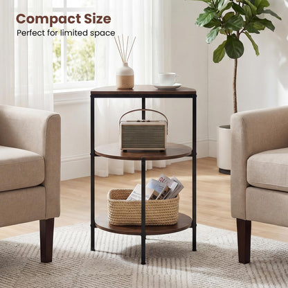 3-Tier Round Side Table, Industrial Nightstand Bedside Table with Storage Shelves