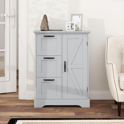 Farmhouse Floor Cabinet with Barn Door, Freestanding Bathroom Storage Organizer