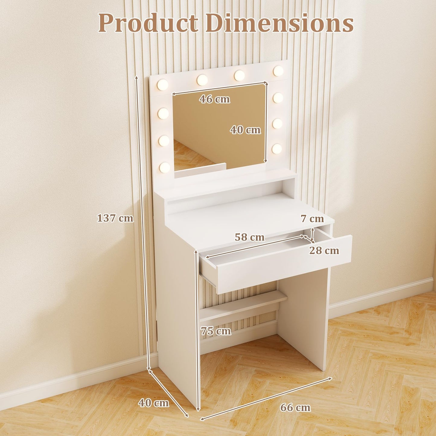 Vanity Desk with Mirror and Lights