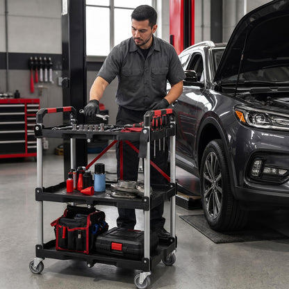 3-Tier Folding Utility Cart with 360° Swivel Wheels for Garage