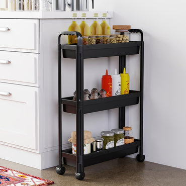 Slim Rolling Storage Cart 3/4-Tier Bathroom Organizer with Handles and Wheels
