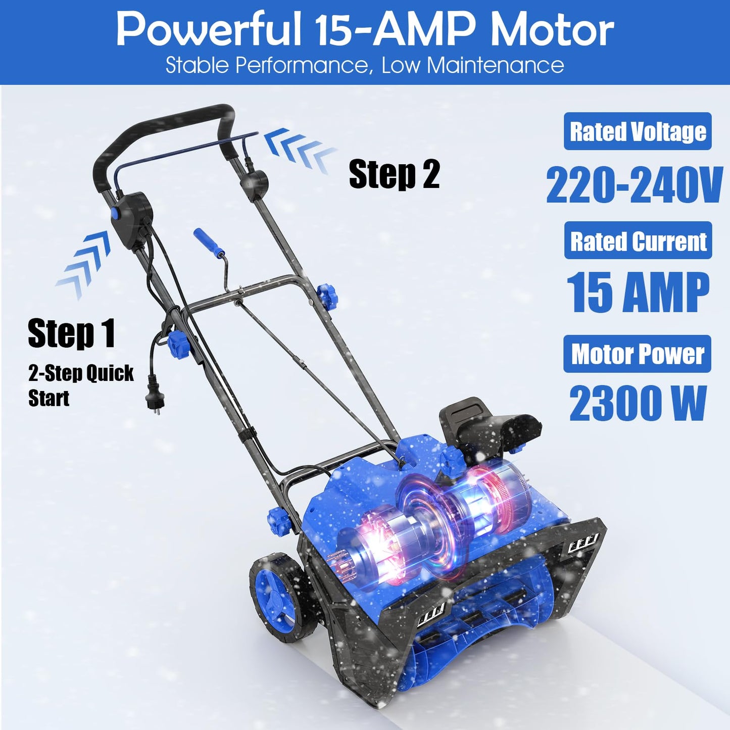 Electric Walk-behind Snow Blower with Dual LED Lights and Rotating Chute