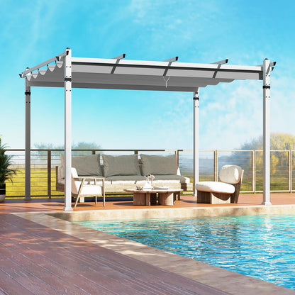 3.68 X 3.05m Metal Pergola with Retractable Roof, Large Garden Pergola