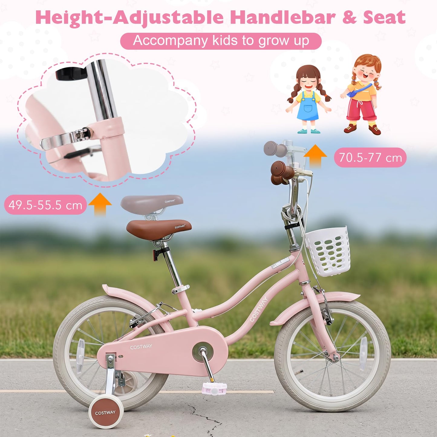Kids Bike, Children's Training Bicycle | Toddler Bike with Height Adjustable Handlebar & Seat