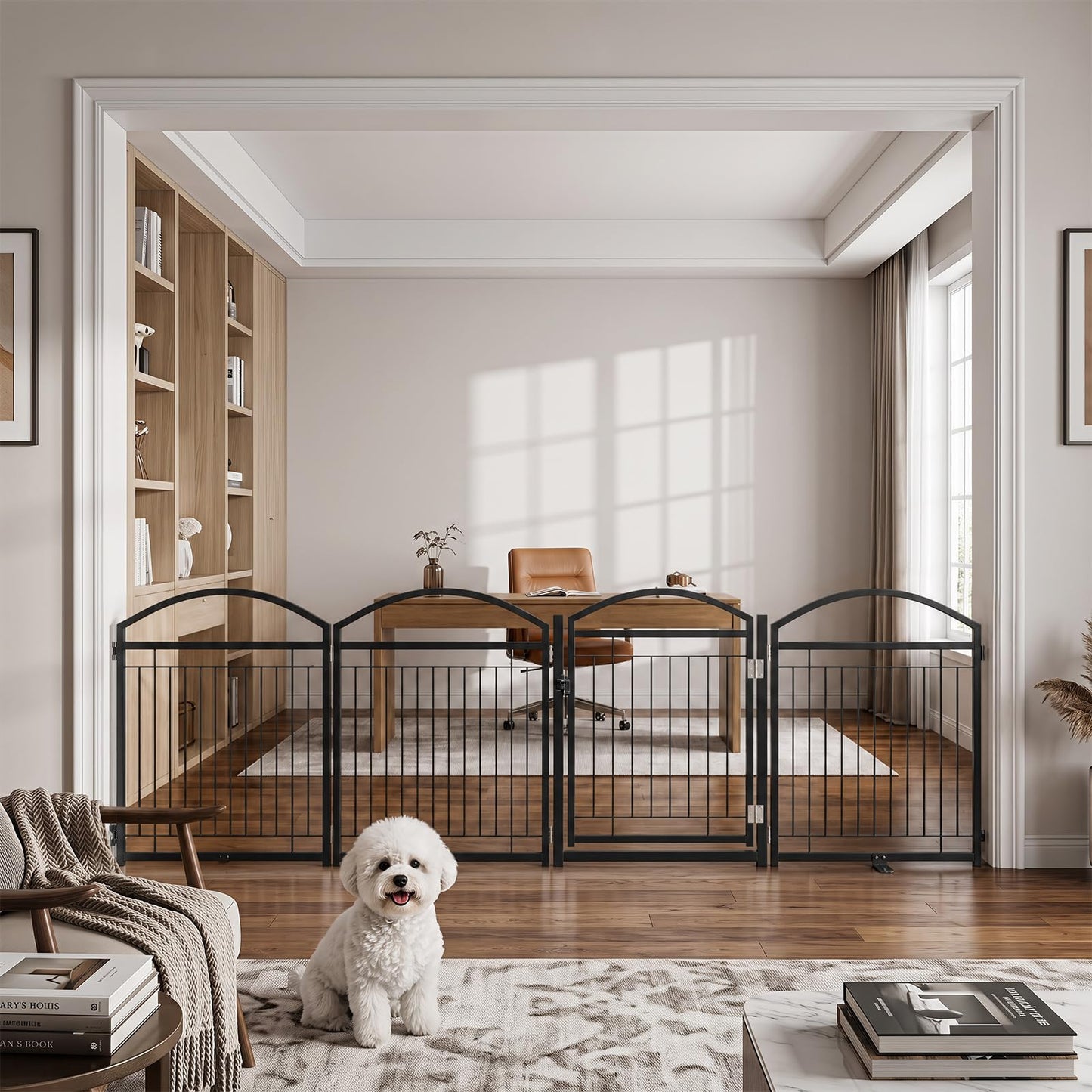 4 Panels Folding Dog Stair Gate, Freestanding Pet Playpen