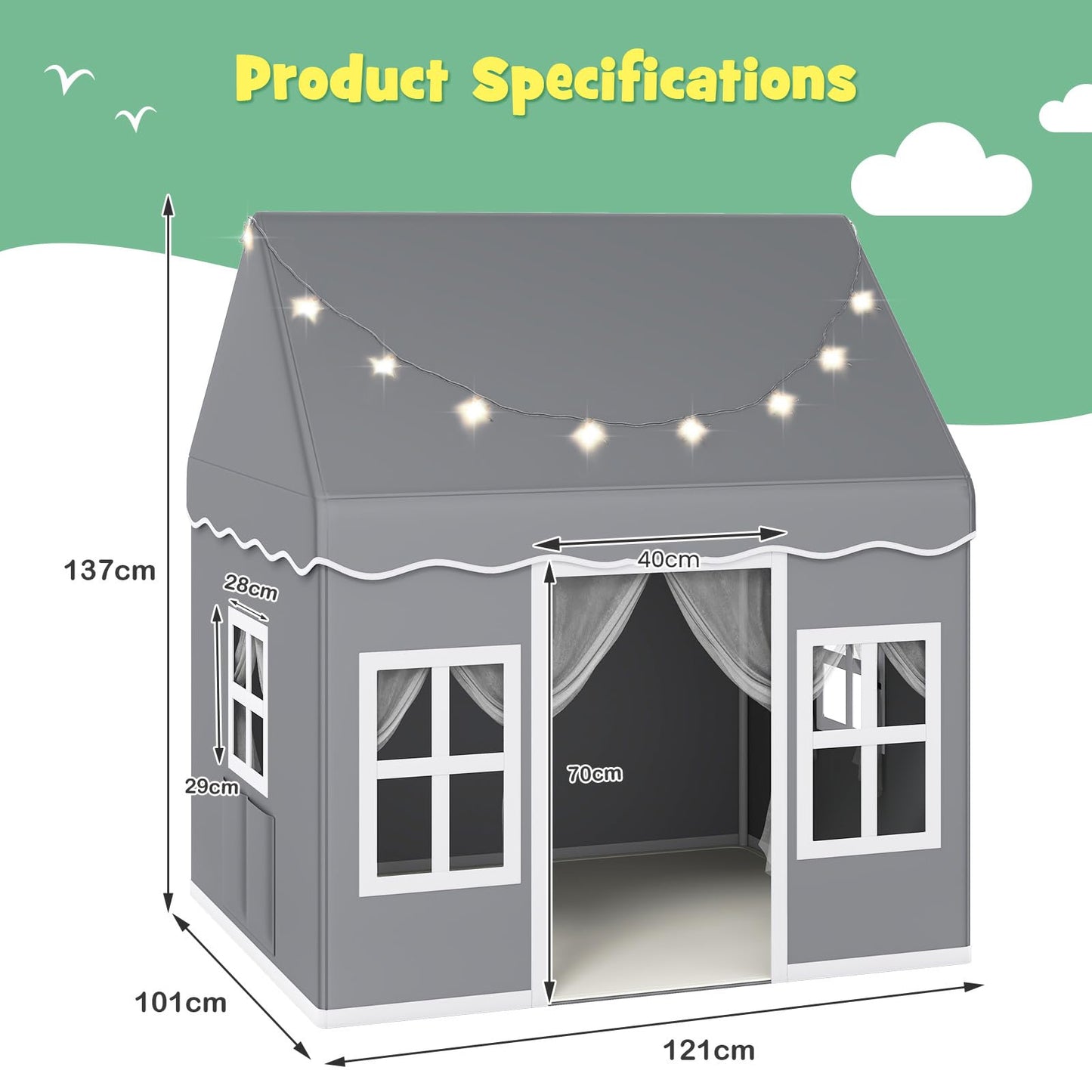 Indoor Kids Play Tent with Star Lights for Children Boys Girls Gift