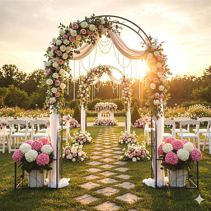 Metal Garden Arbor with Planter Boxes and Ground Stakes for Climbing Plants