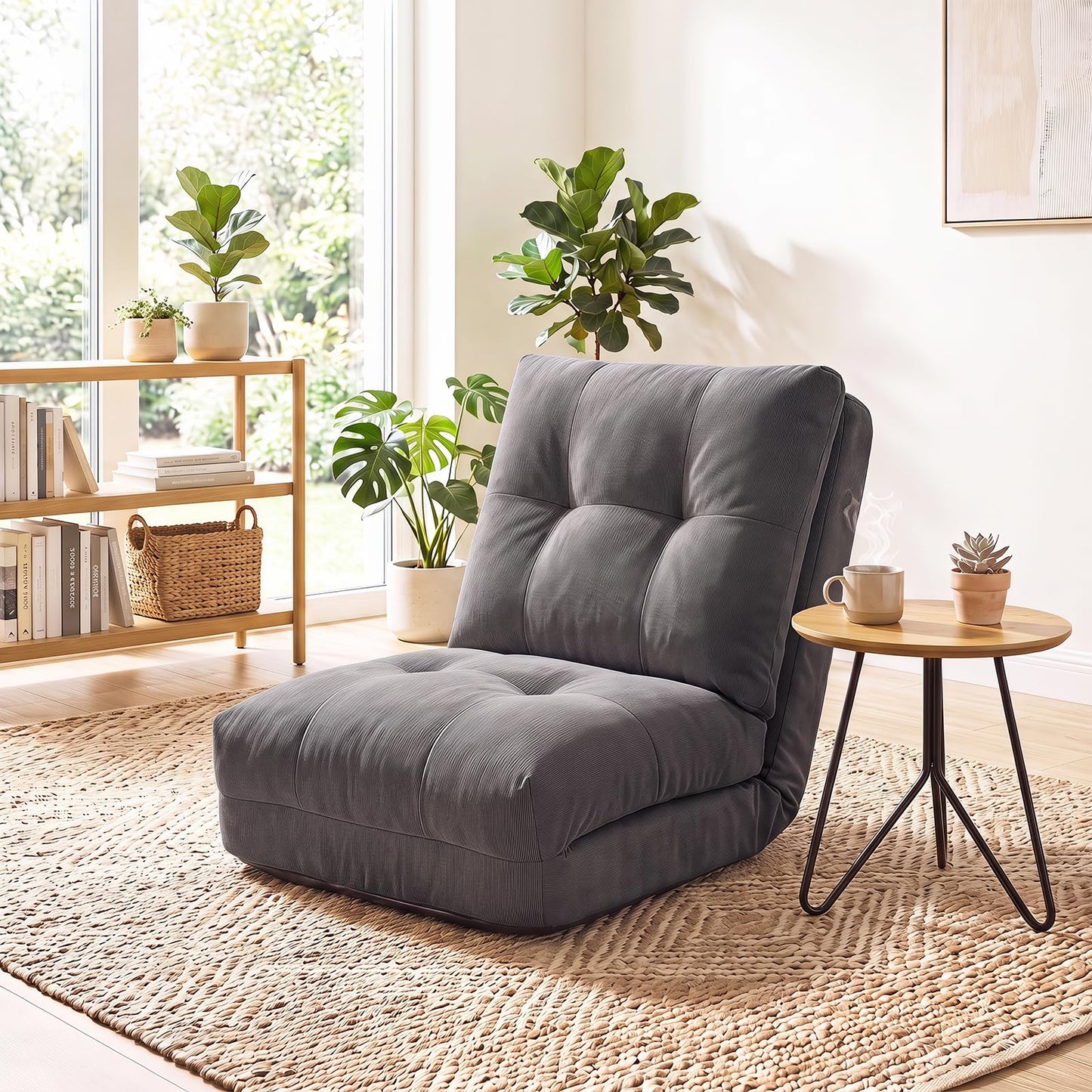 Folding Sofa Chair, 5-Position Adjustable Floor Chair Bed