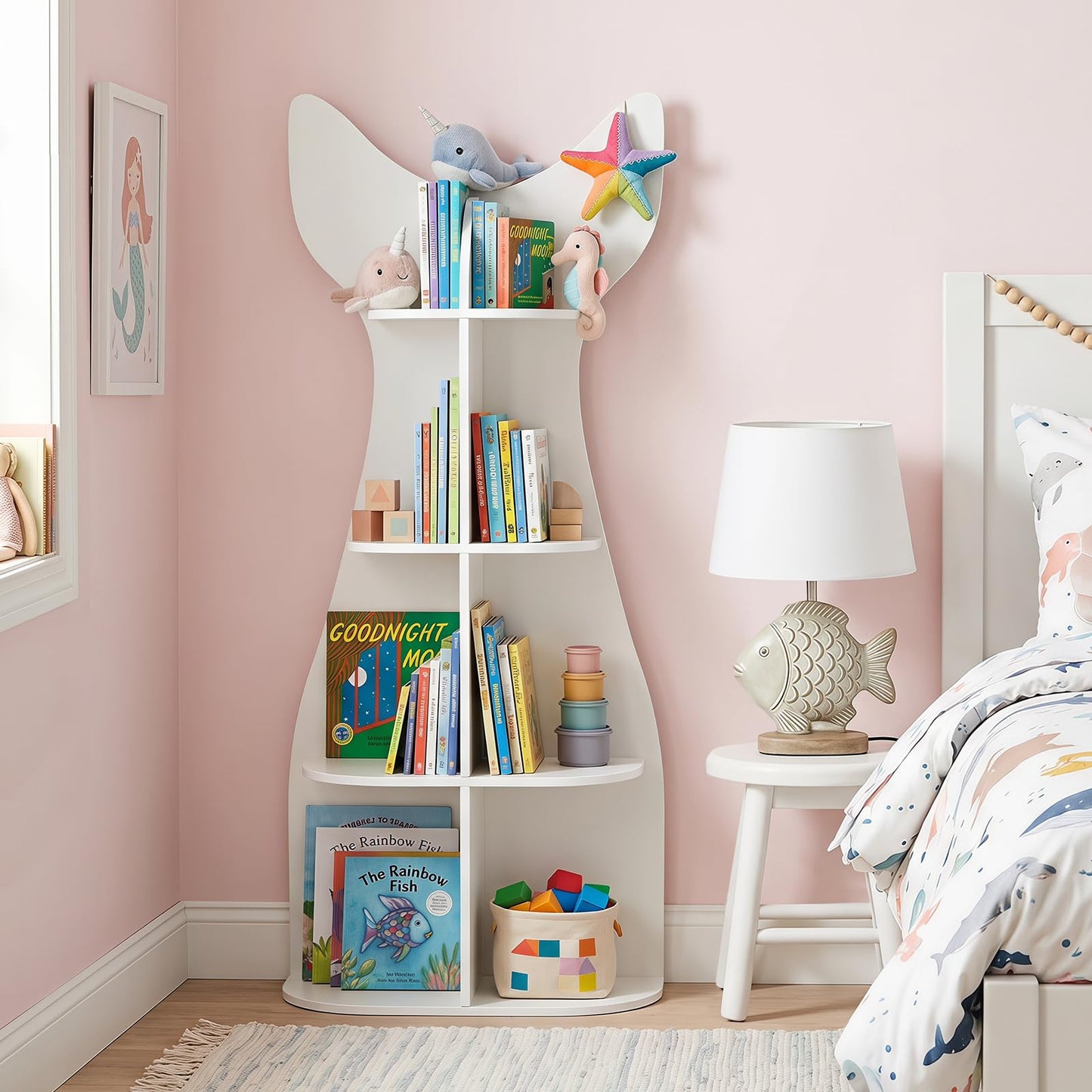 Kids Bookshelf, 4-Tier Corner Children Bookcase