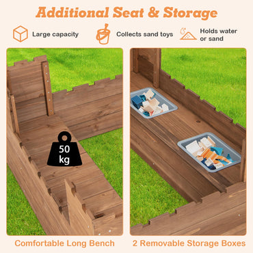 Solid Wood Kids Sandbox with 2 Bench Seats