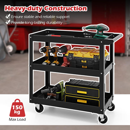 3-Tier Tool Trolley with Handle and Lockable Wheels