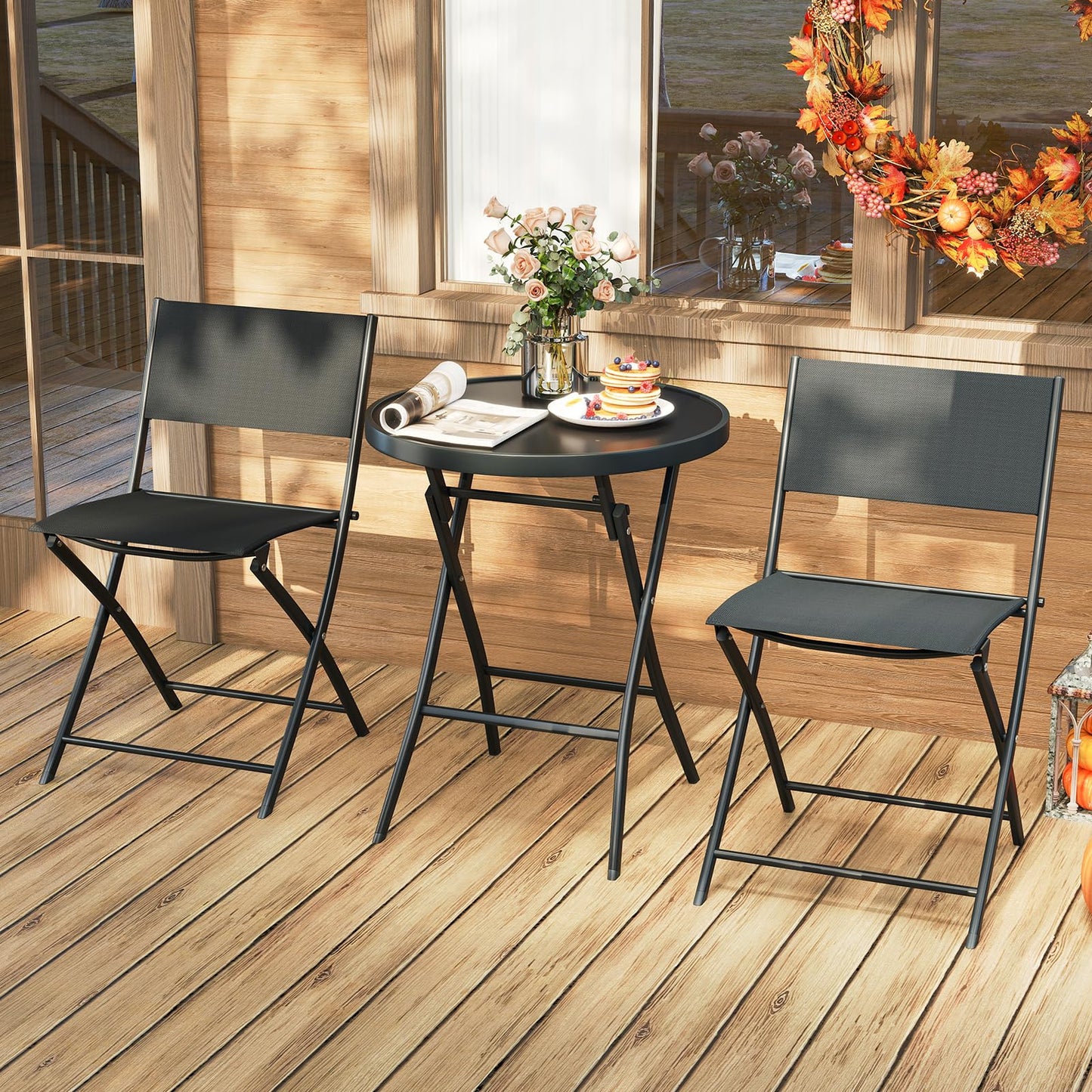 Folding Patio Bistro Set, 3 Piece Garden Furniture Set
