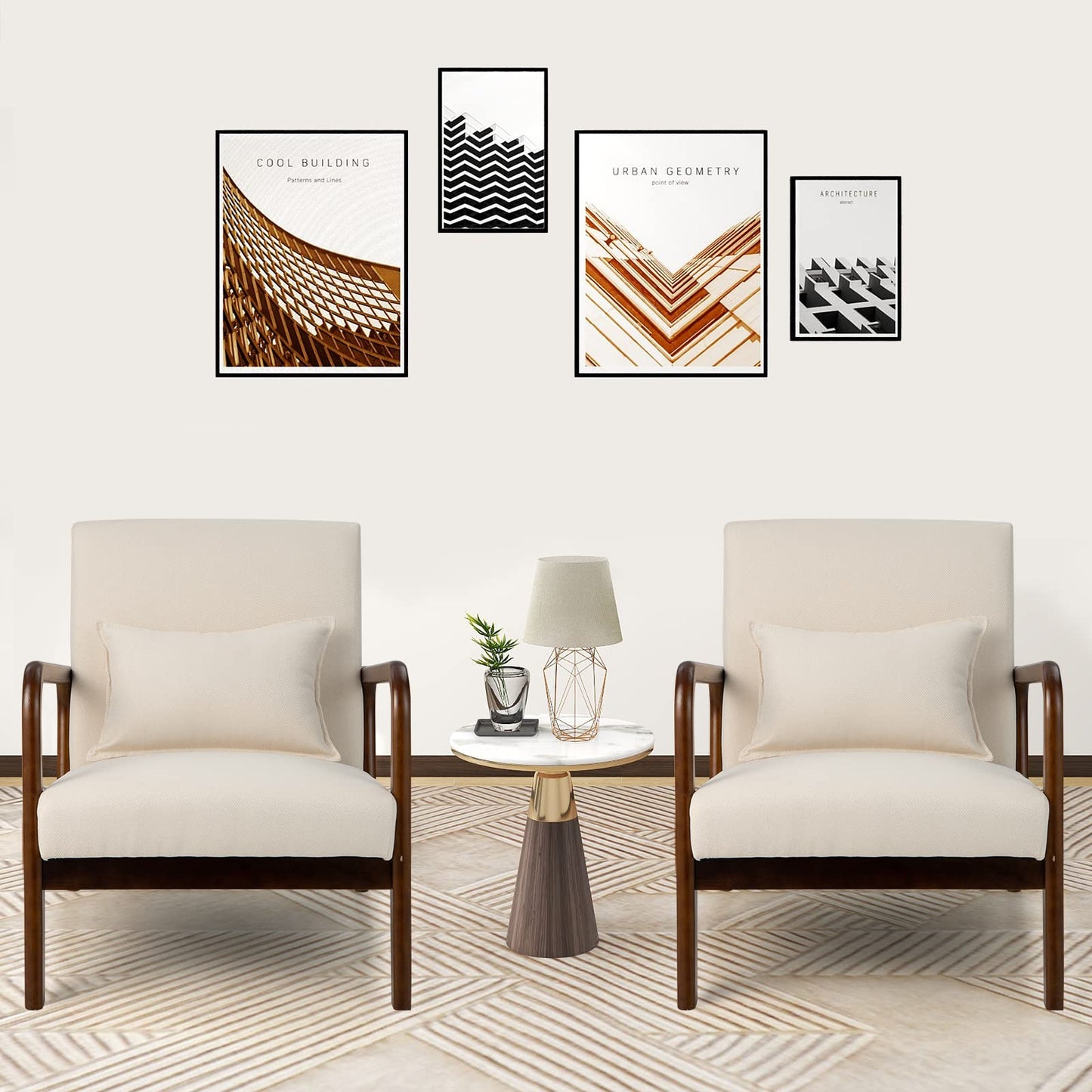 Modern Accent Chair with Lumbar Pillow and Rubber Wood Frame