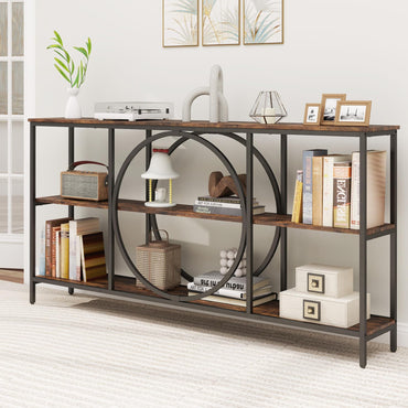 3 Tier Console Table with Faux Wood Grain Top