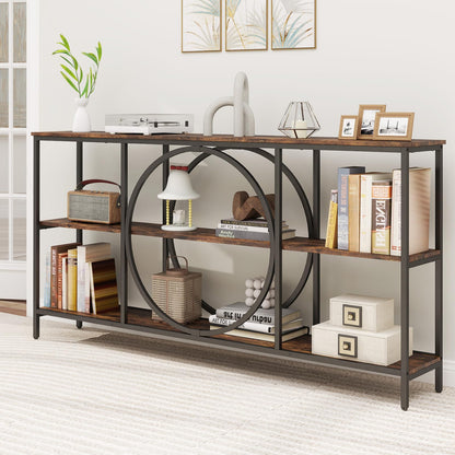 3 Tier Console Table with Faux Wood Grain Top