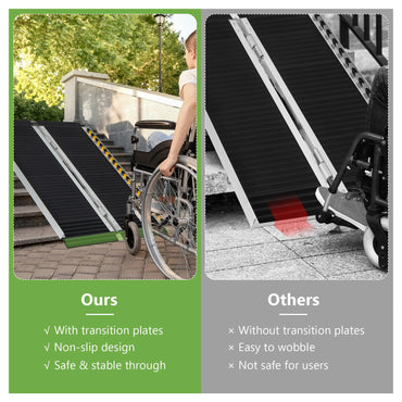 3FT Folding Portable Aluminum Ramp with Transition Plate and Reflective Warning Stickers