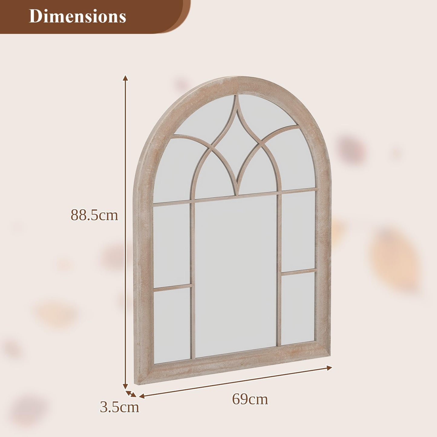 Arched Window Wall Mirror, Farmhouse Hanging Accent Decorative Mirror