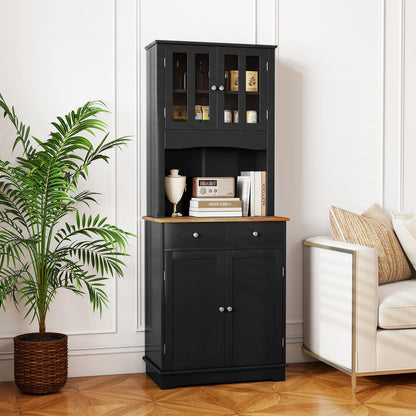 Tall Kitchen Pantry Cabinet with Wood Countertop and Adjustable Shelves