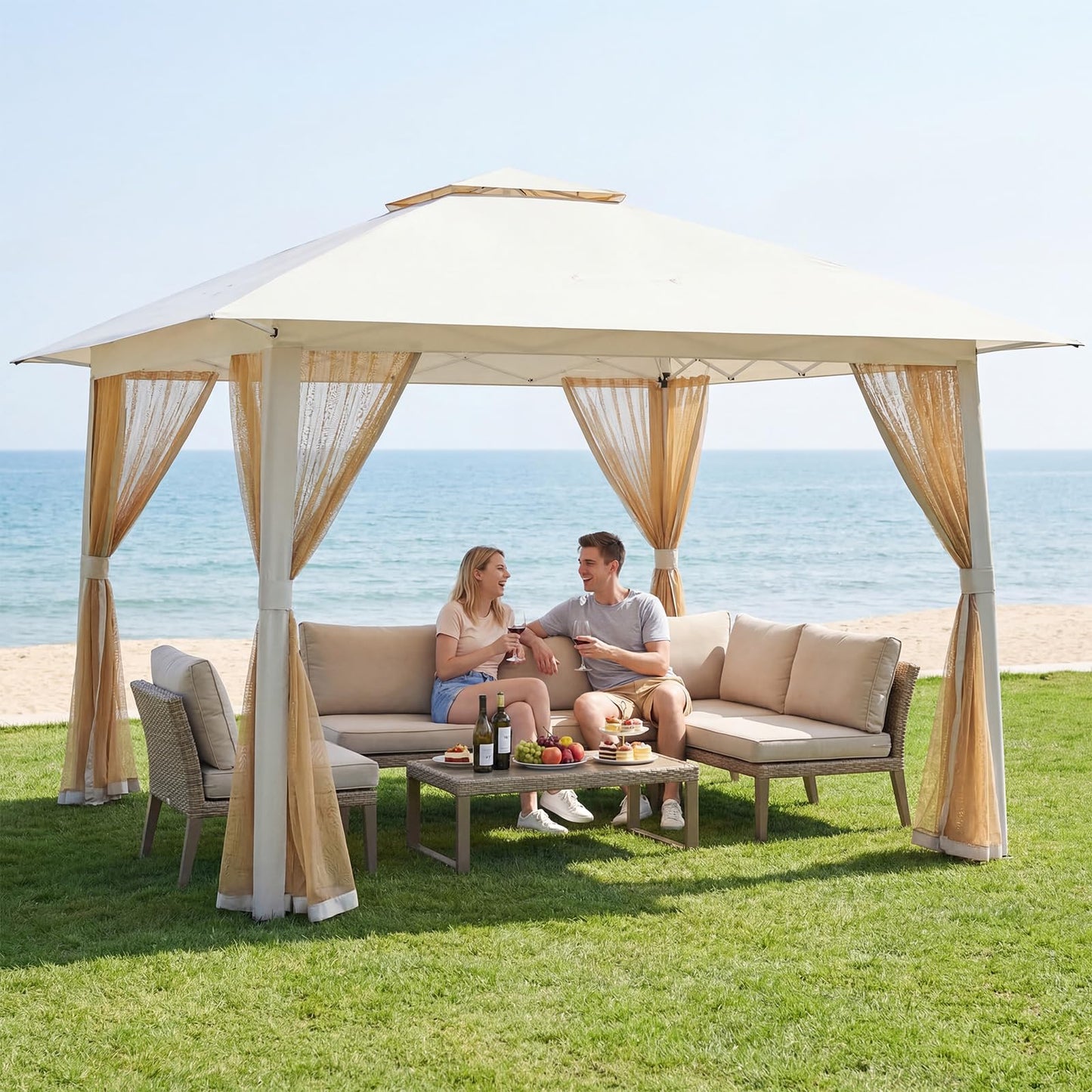 Pop up Gazebo, UPF50+ Sun-Protective Height Adjustable Pavilion Canopy Tent