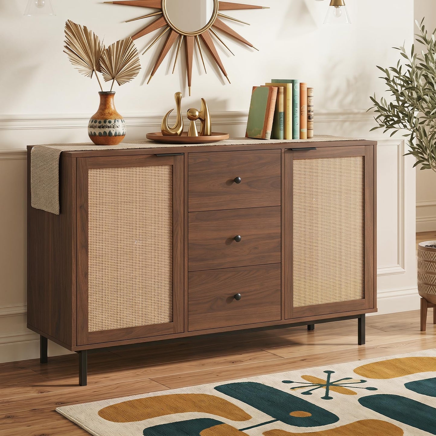 Wooden Storage Cabinet, Rustic Console Table, Freestanding kitchen Cupboard Organizer Unit