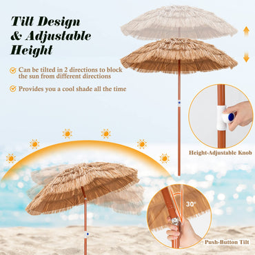 Giantex 1.8m Garden Hawaii Parasol Folding Tilting Thatch Tiki Sun Umbrella with 8 Ribs