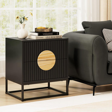 Fluted Nightstand Modern Mid Century Side Table