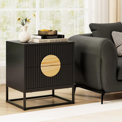 Fluted Nightstand Modern Mid Century Side Table