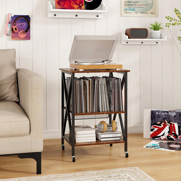 Turntable Record Player Stand with Builtin Charging Station and Divider