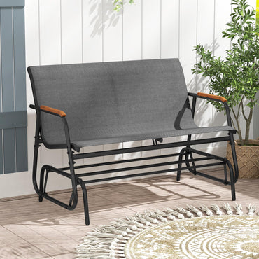2-Person Outdoor Metal Frame Fabric Glider Bench