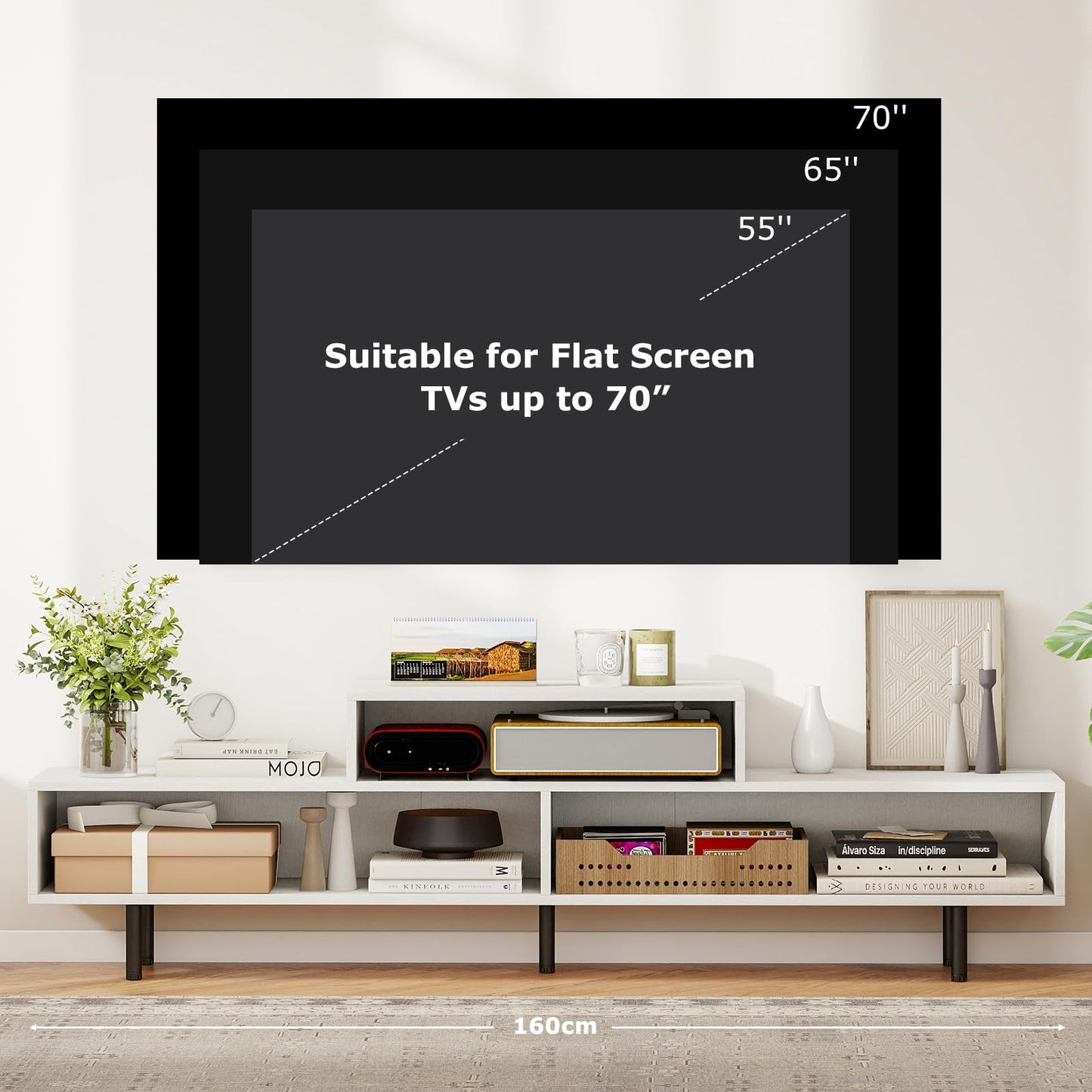 3 Cubby TV Stand Entertainment Center with Compartments