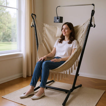 Hammock Chair with Stand and Phone Holder, 6-Level Height Adjustable Patio Swing Hammock