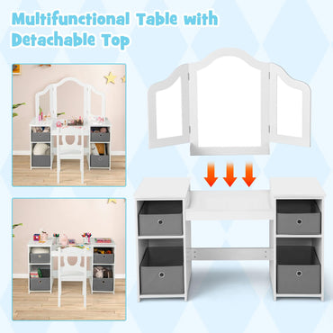 Kids Vanity Desk and Chair 2 in 1 Toddler Makeup Pretend Play Table