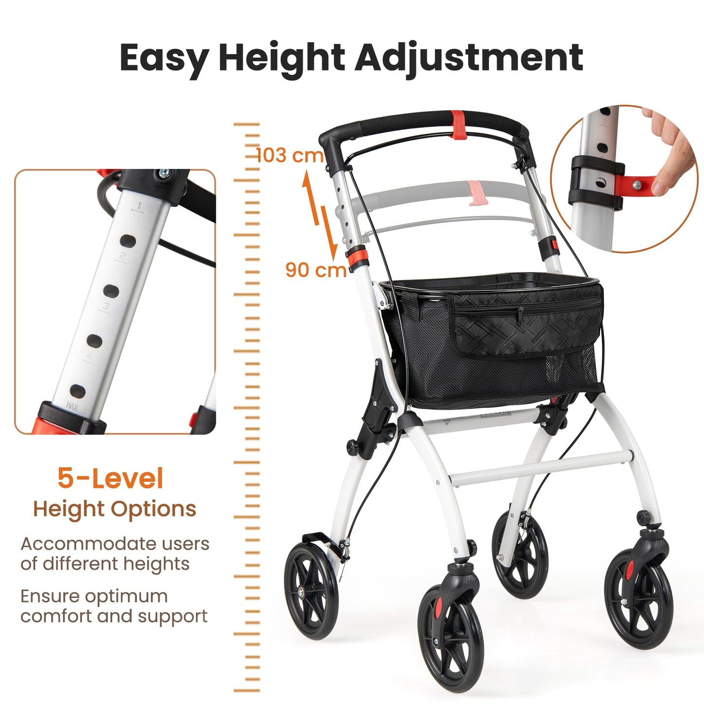Rollator Walkers Lightweight Foldable Rolling Walker with Tray for Seniors