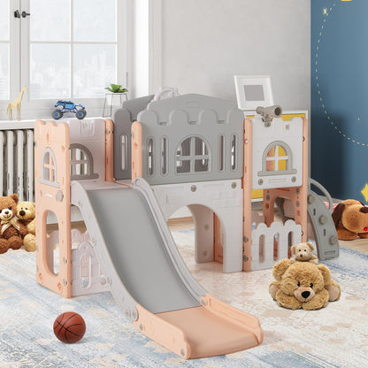 All in 1 Toddler Slide Playset Freestanding Kids Slide with Tunnel