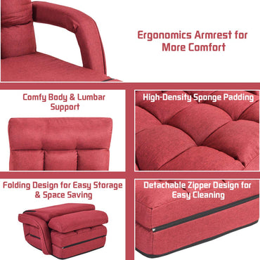 2-In-1 Folding Single Sofa Bed with Pillow, 5 Positions Adjustable Armchair Floor Sofa