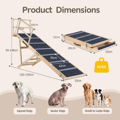 Wooden Pet Ramp, Foldable Dog Car Ladder with 6-level Adjustable Heights