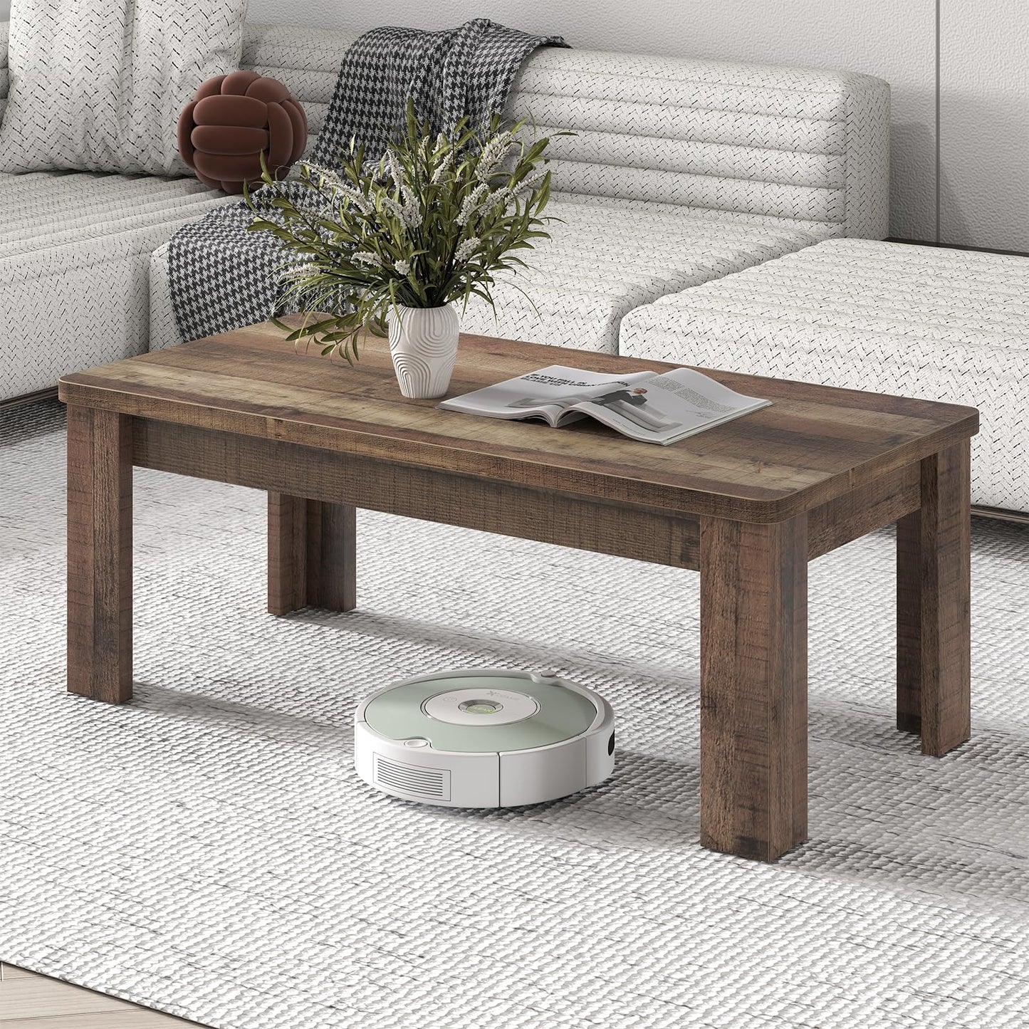 120 cm Farmhouse Coffee Table with Spacious Tabletop