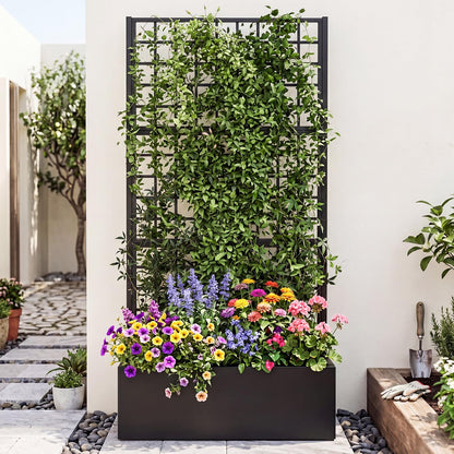 Garden Planter with Trellis, Metal Trough Grow Box with Drainage Holes