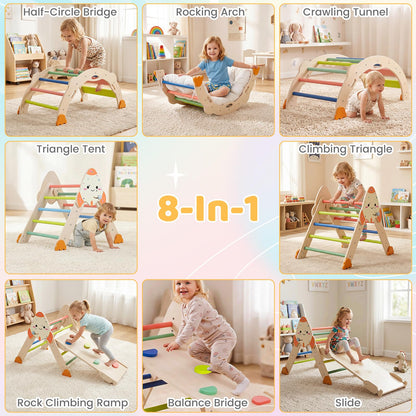 Toddler Climbing Frame, 8-in-1 Wooden Kids Climber with Arch