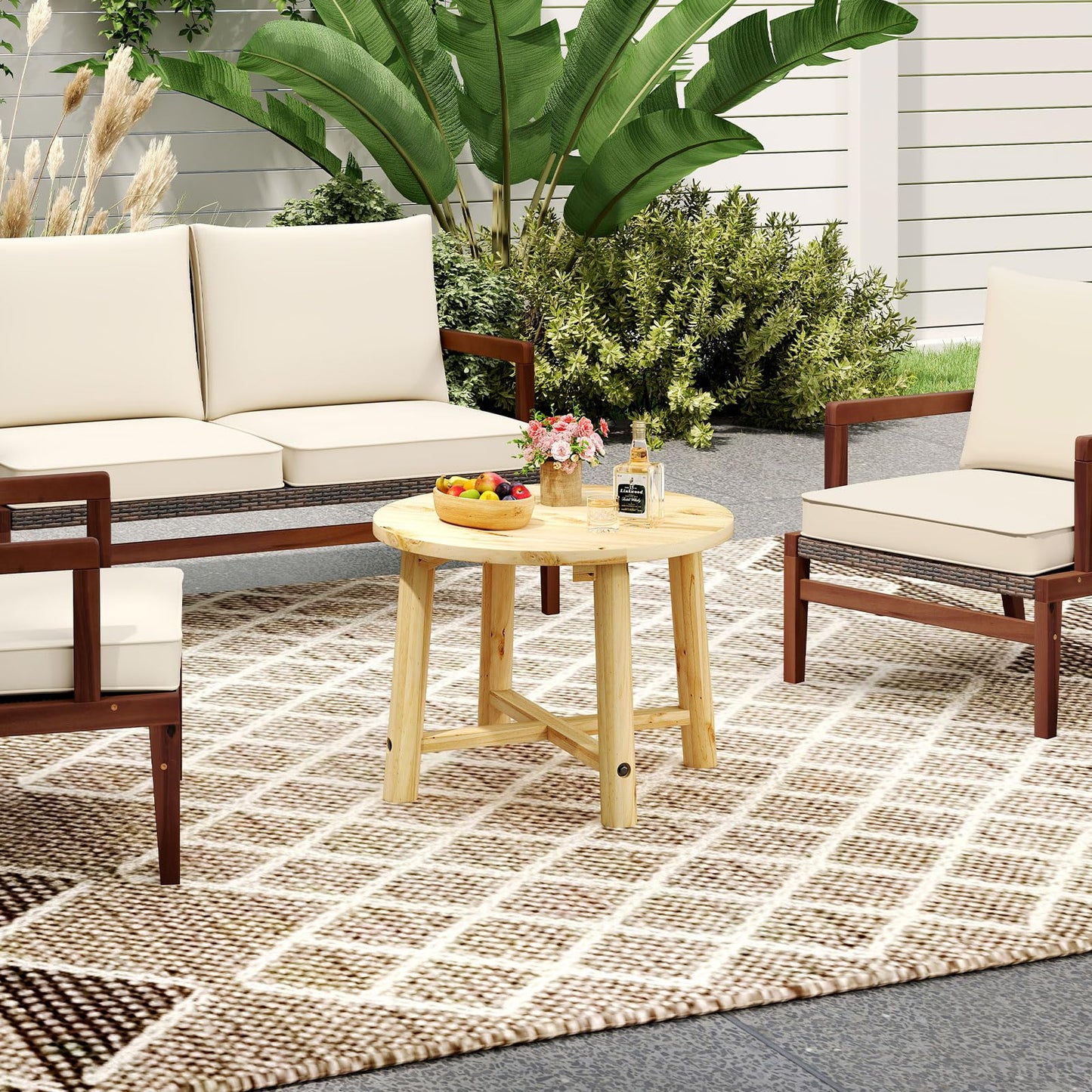 Solid Wood Small Round Outdoor Coffee Table