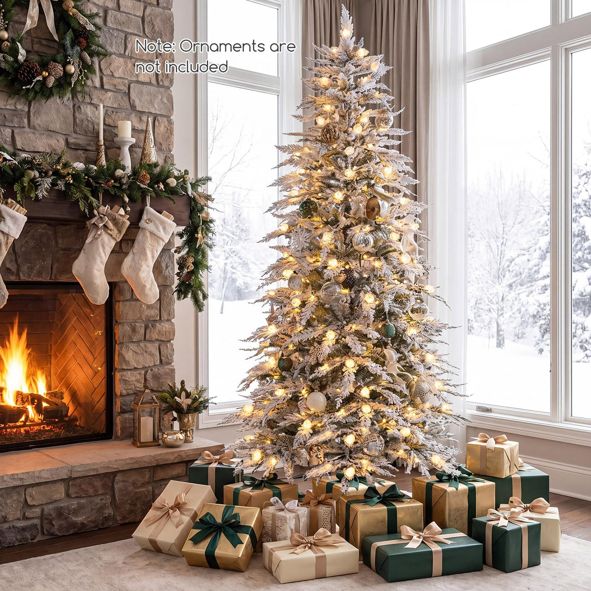 6 FT Artificial Christmas Tree, Flocked Hinged Xmas Tree