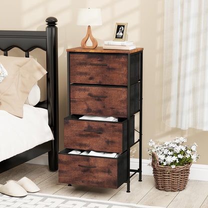 4 Drawers Dresser Fabric Storage Tower with Wooden Top for Entryway Living Room and Closet
