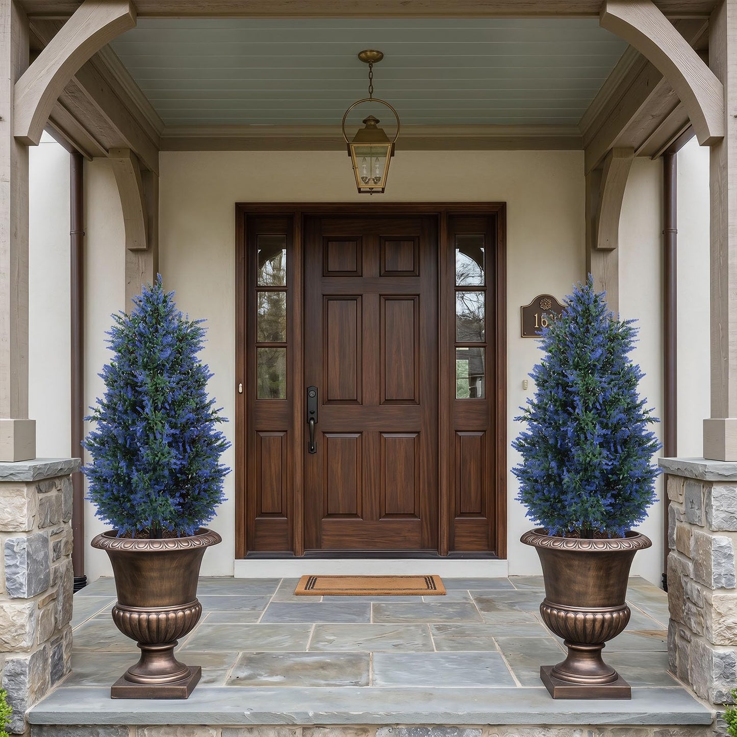 Set of 2 Artificial Topiary Ball Trees, Faux Shrub Bushes with Ground Spikes