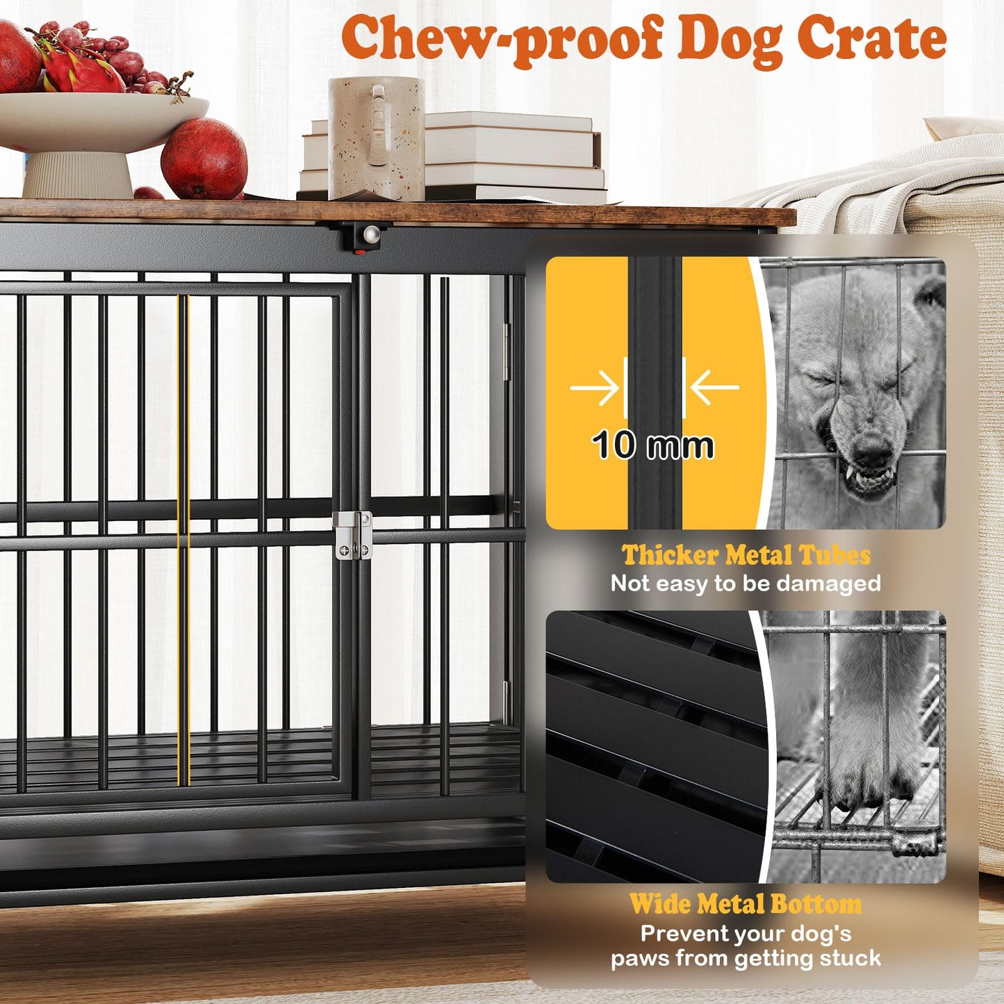 Dog Crate Furniture on Wheels, Foldable Dog Kennel Side Table with Lockable Door