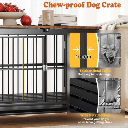 Dog Crate Furniture on Wheels, Foldable Dog Kennel Side Table with Lockable Door