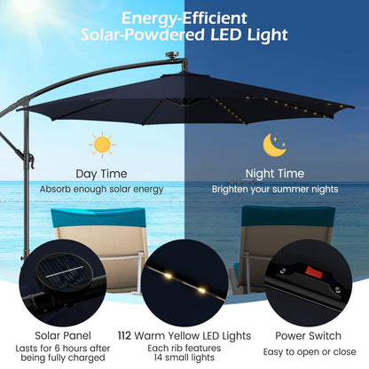 303 CM Solar-Powered Patio Offset Umbrella with 112 LED Lights