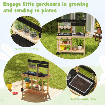 Mud Fir Wood Play Kitchen Kitchen with Wheels and Blackboard