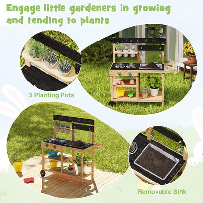 Mud Fir Wood Play Kitchen Kitchen with Wheels and Blackboard